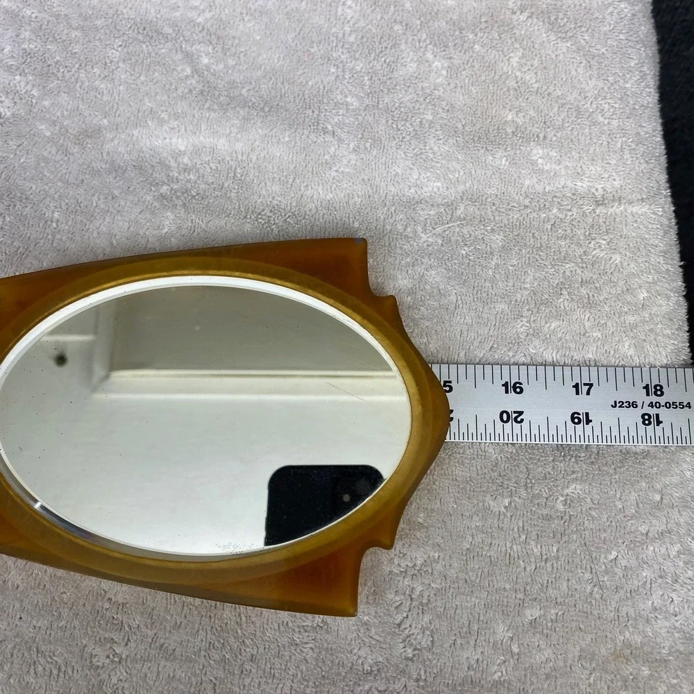 Vintage Amber Celluloid Hand Mirror Art Deco Faux Tortoise Floral Gold Detail